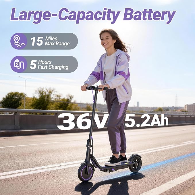 Electric Scooter, 350W-500W Motor, 9 MPH to 22MPH, 10-41 Miles Range, Dual Suspension, Dual Braking, App Control, Foldable Commuter E Scooter for Adults and Teens