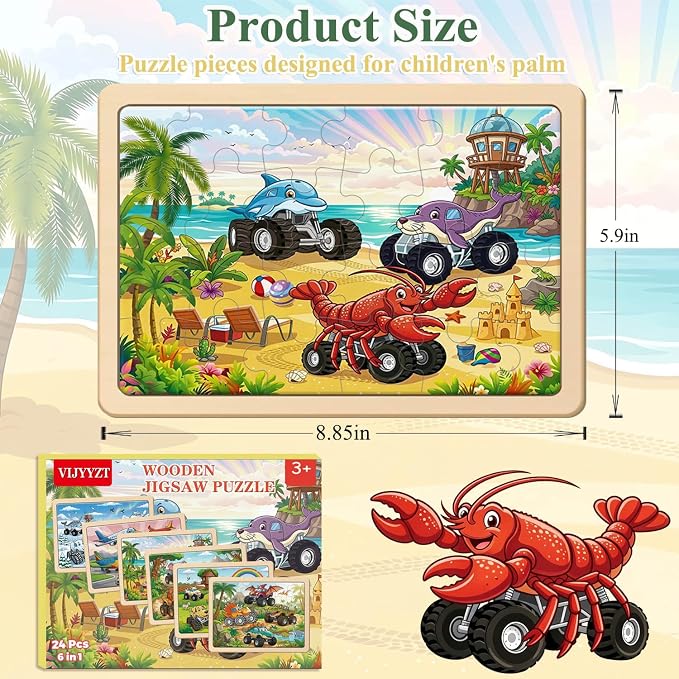 Puzzles for Kids Ages 3-5, Wooden Monster Truck Puzzles for Kids, 24 Piece Wooden Jigsaw Puzzles for Toddlers, Wood Puzzles for Kids Ages 4-6, Easter Basket Stuffers Gifts for Kids