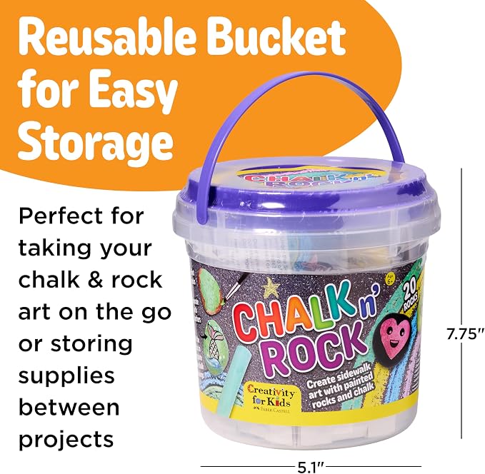 Creativity for Kids Chalk n' Rock Bucket Kit | Draw Chalk Designs and Paint 20 Rocks | Fun DIY Sidewalk Art and Outdoor Activity for Kids | Summer Activites for Kids (Ages 6+)