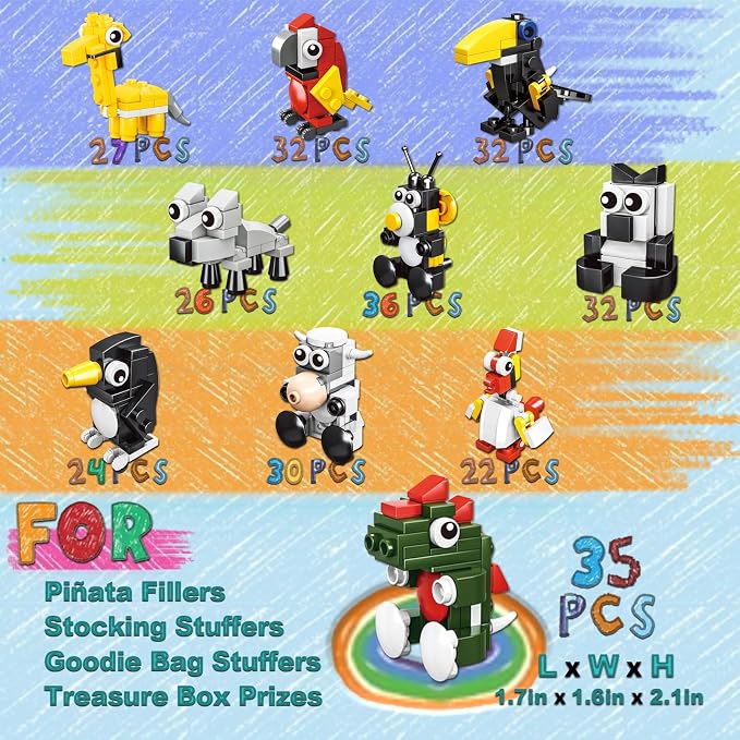 Party Favors for Kids - 30 Pack Animal Mini Building Blocks for Goodie Bag Stuffers, Classroom Prizes Carnival Toys, Easter Egg Fillers, Birthday Holiday for Boys Girls Ages 6+