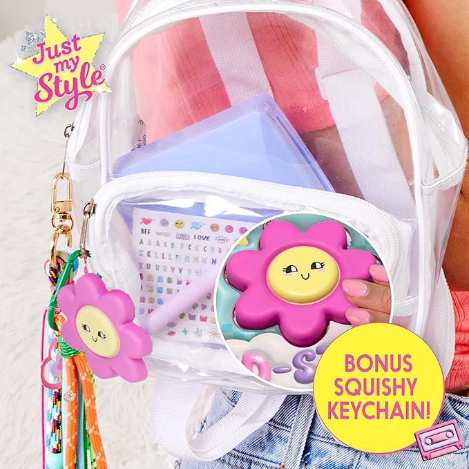 Just My Style 3D-Style Activity Book, 30 Pages of Coloring Activities, Includes Sticker, Glitter-Filled Pen, & Bonus Flower Keychain, Squishy 3D Cover, Drawing Pad for Kids, Sketchbook for Drawing