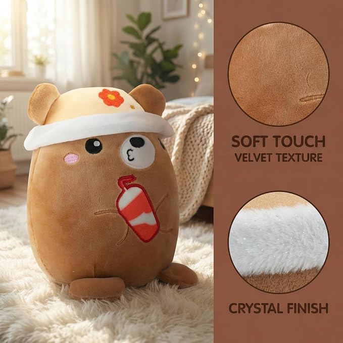 AIXINI Animal Plush Toys Set - Panda, Brown Bear, Bunny, Corgi, Pink Cat with Cute Hats, Soft Stuffed Animals for Kids, Christmas Birthday Gifts (Brown Bear, Medium Size)
