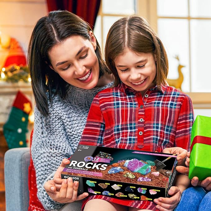 Gem Dig Kit for Kids – Dig Up 12 Real Gems & Rocks, Gemstone Dig Kit,Gem Mining Rock Dig Kit, Educational Excavation Toy Party Birthday Gift for Boys Girls Ages 6+