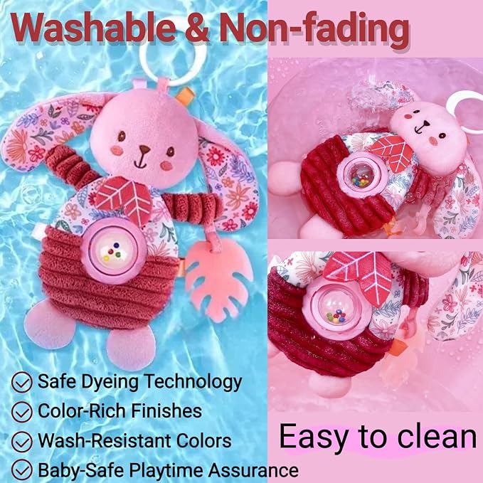 Baby Crib Toys Hanging Stroller Car Seat Toy for Infant 0-2-3-4-5-6-7-8-9 Month Old, Newborn Infant Girl Gifts Carseat Sensory Rattle Crinkle Teething Teether for Babies 6-12 Month Essentials