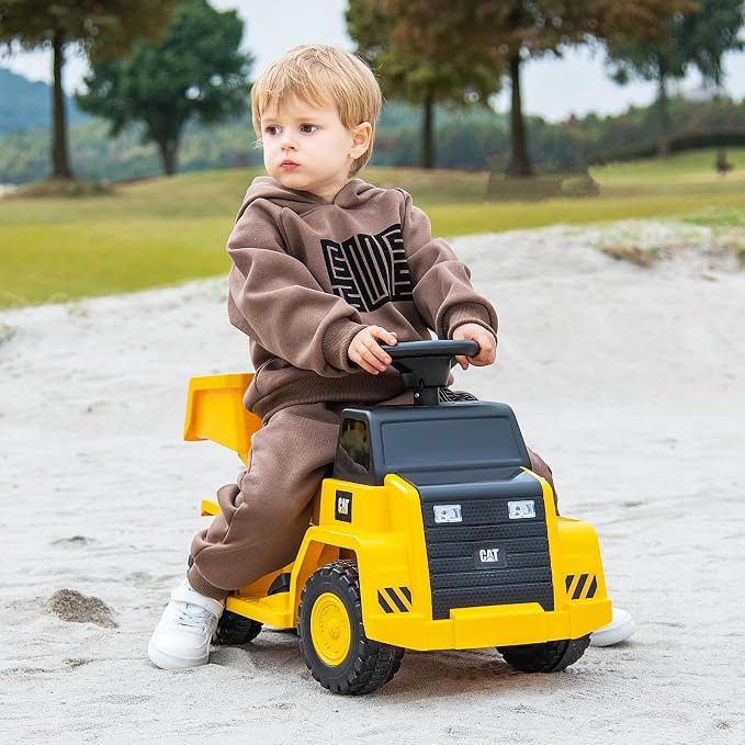 Costzon Ride on Dump Truck, 6V Licensed Caterpillar Ride on Construction Vehicle with Adjustable Dump Bed, Horn & LED Lights, Kids Gift Battery Powered Ride on Toy for Toddlers 18-36 Months