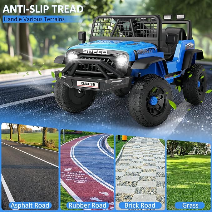 Hikole 12V Ride on Toys with Remote Control, Power Wheels Truck with Remote Control, 3 Speed, Bluetooth, Music, Soft Start, LED Lights, Electric Cars for Kids Boys Girls 3-5, Blue