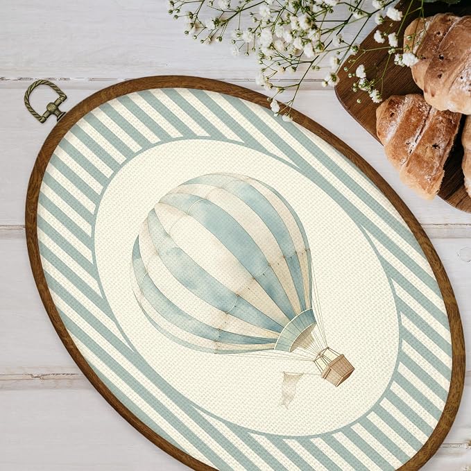 WULQYING Vintage Hot Air Balloon Nursery Wall Art Decor, Kids Room Oval Framed Canvas Art Prints, Boy Girl Nursery Wall Hanging Decor for Kids Toddler Room Bedroom Playroom, 8.6x11.4 Inches