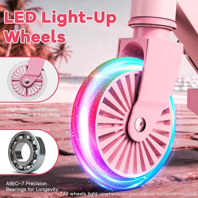 2 Wheel Scooter for Kids 3-12, Light Up Wheels & LED Stem Kick Scooter, Height Adjustable & Foldable Design, Lightweight Sport Scooter for Girls Boys with Kickstand