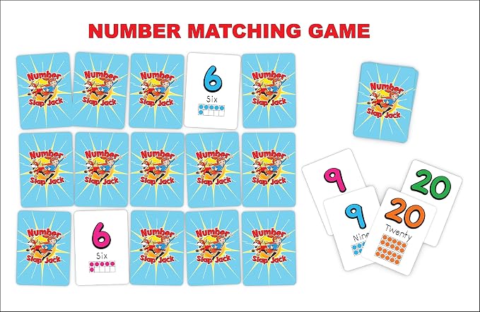 Number Slap Jack a Math Card Game for Kids Ages 4 and Up | The Easy Way to Learn Numbers 0-20 | 4 Fun Ways to Play | Featuring Ten Frames and Operator Cards <>,+,-,= | PreK - 1st Grade