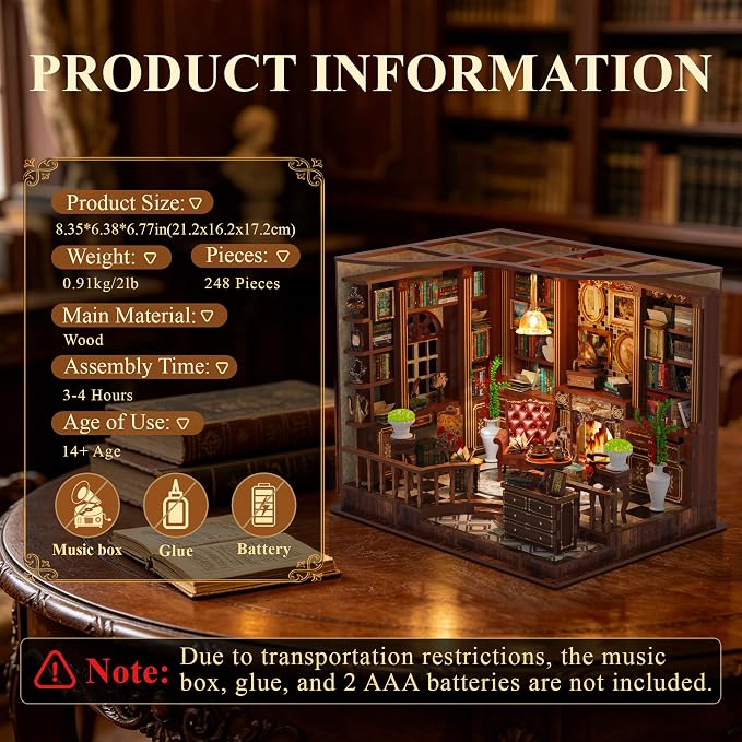 SUNNINO Book Nook Kits for Adults, DIY Miniature Dollhouse Kit 3D Wooden Puzzles for Adults and Beginners with Led Light, Book Nook Bookshelf Decor Craft Gifts for Family Friends