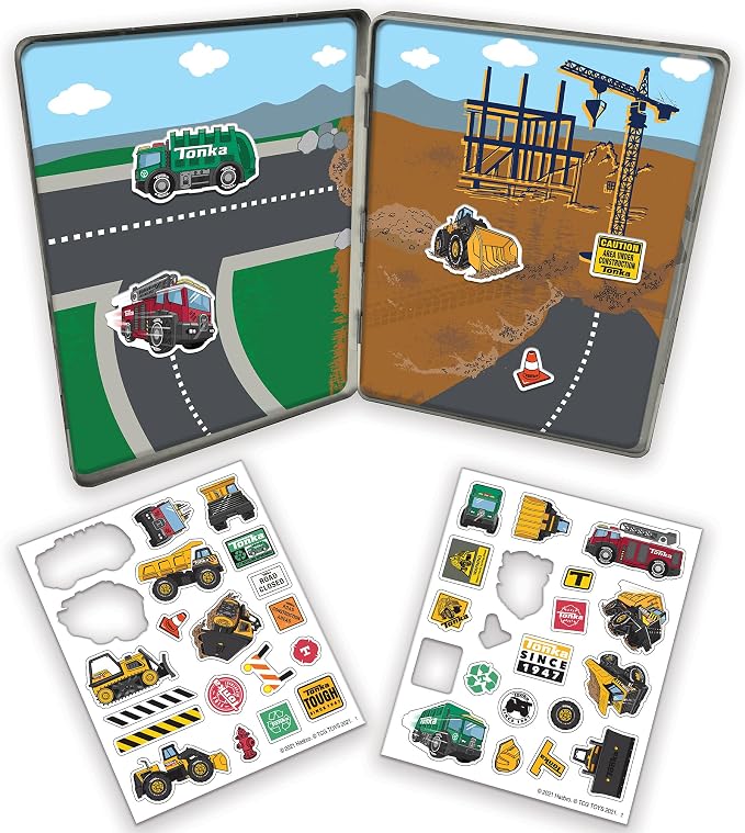 TCG Toys Tonka Magnetic Creations Tin with 40 Magnetic Play Pieces in Tin That Doubles As Storage Space, Multicolor