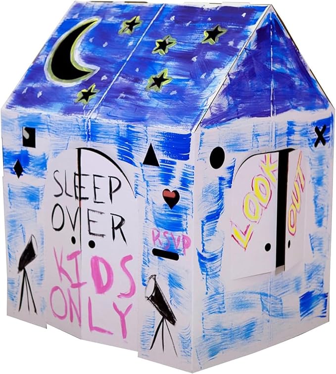 Easy Playhouse Blank Crafty Cottage - Kids Art and Craft for Indoor Fun, Color, Draw, Doodle on this Blank Canvas – Decorate and Personalize a Cardboard Fort, 32" x 26.5" x 40.5" - Made in USA, Age 3+