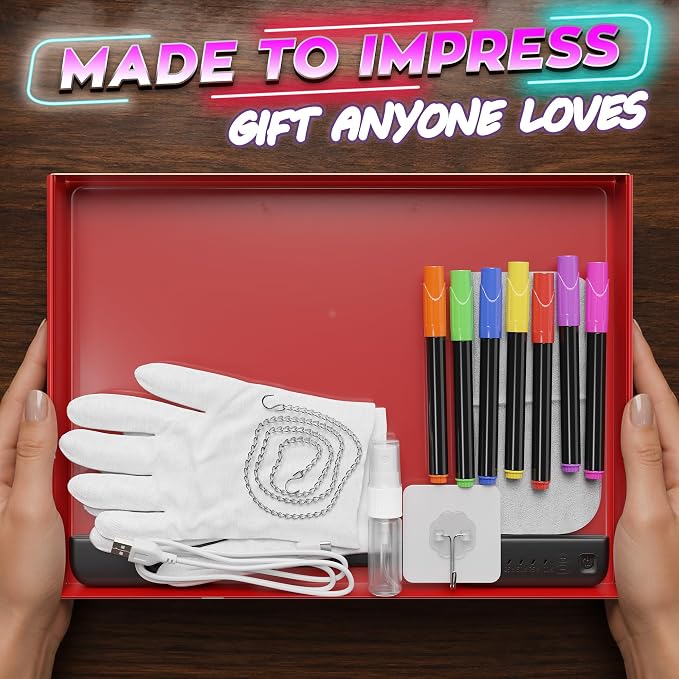 Upgraded 16” LED Drawing Board – Rechargeable, 7 Colors, 10 Light Modes, Adjustable Brightness – Acrylic Light Board for Tracing with Stand, Markers and Full Kit – Birthday Gift Set (Black)