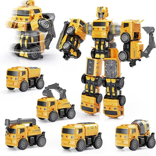 3 Year Old Boy Birthday Gift - STEM Toys for Ages 3-8, Construction Transforming Toys，5 in 1 Building Take Apart Trucks Transform to Robot, Boys Toys Stocking Stuffers for Kids Christmas 3-8