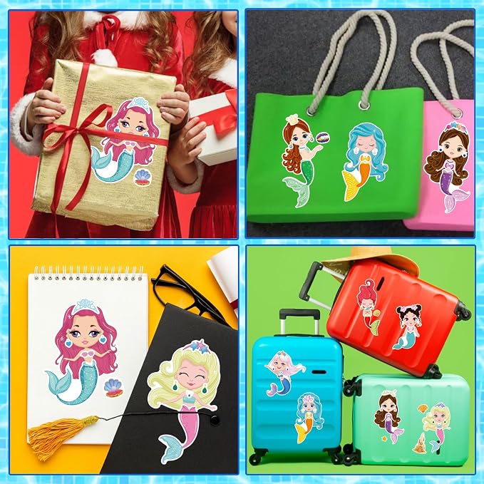 DUJAA 24 Sheets Mermaid Stickers for Kids, Make Your Own Mermaid Stickers, Mermaid Themed Art Craft Supplies