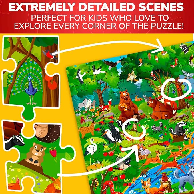 QUOKKA 100 Piece Puzzles for Kids Ages 6-8 – Intricately Illustrated Forest Animals Puzzle for Kids Ages 8-10 – Educational Busyland Game Packed with Visual Details for Boys and Girls