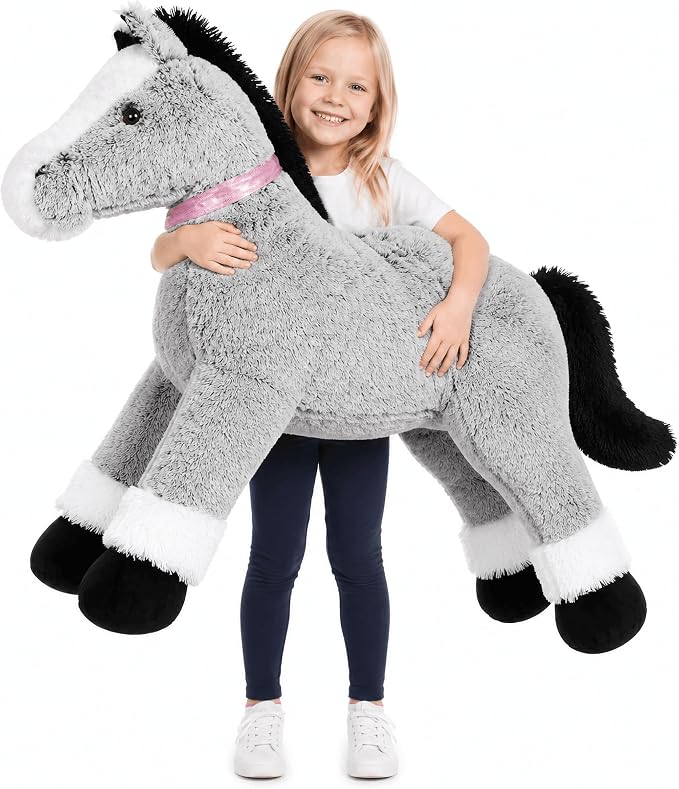 MaoGoLan Giant Horse Stuffed Animal Plush Toy, Large Horse Pony Stuff Plush Body Pillow Gift for Kid Girl Boy Birthday Gift Easter Baby Shower Party Decor (Gray, 47")