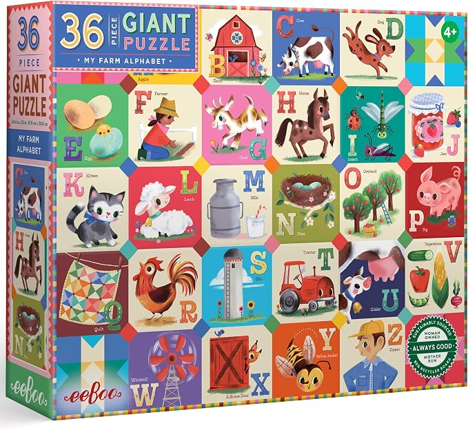 eeBoo 36 Piece Giant Floor Puzzle - My Farm Alphabet Themed, Large Pieces for Small Hands to Develop Motor Skills