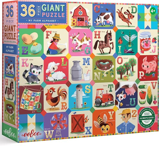 eeBoo 36 Piece Giant Floor Puzzle - My Farm Alphabet Themed, Large Pieces for Small Hands to Develop Motor Skills