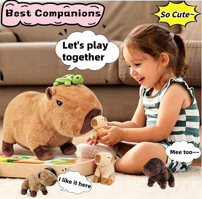 Youthfuljive 5 in 1 Capybara Plush 14.2" Capybara Stuffed Animal with Babies Inside, Mommy Stuffed Capybara Plushies Pillow Toys with 4 Baby Capibaras Peluches for Kids Birthday Party Decor