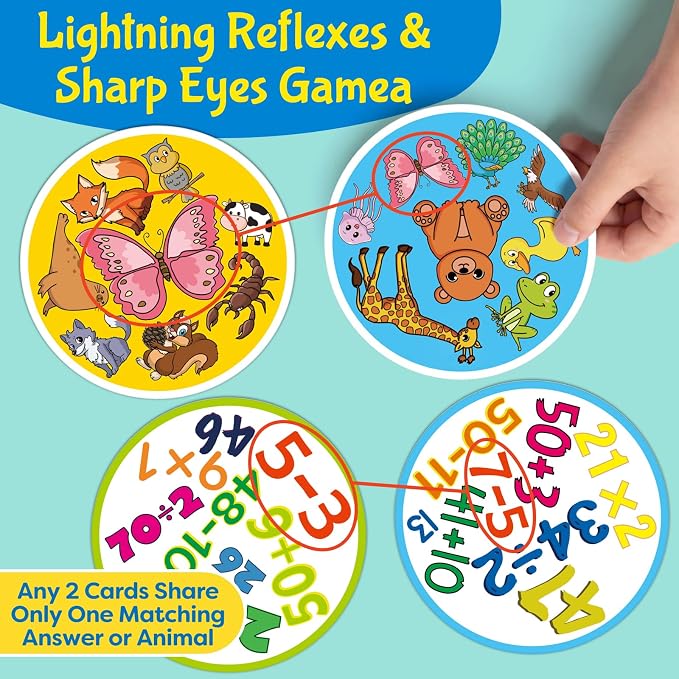 Edulok Match Game Quick Memory Card Game,Fun Math Learning Card Math Game,Quick Reflexes Cards Animal Table Piles Games,Visual Perception Family Games,Preschool Classroom Homeschool Supplies