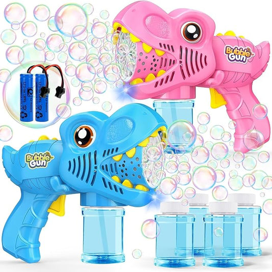 Yunaking Toys for Boys Girls Ages 4-8 - 2 Pack Bubble Machine Gun Rechargeable Dinosaur Toy Gift for 4 5 6 7 8 Boy Girl Kids Toddlers Outdoor Toys 4-6 Easter Basket Stuffers Christmas Valentines Gift