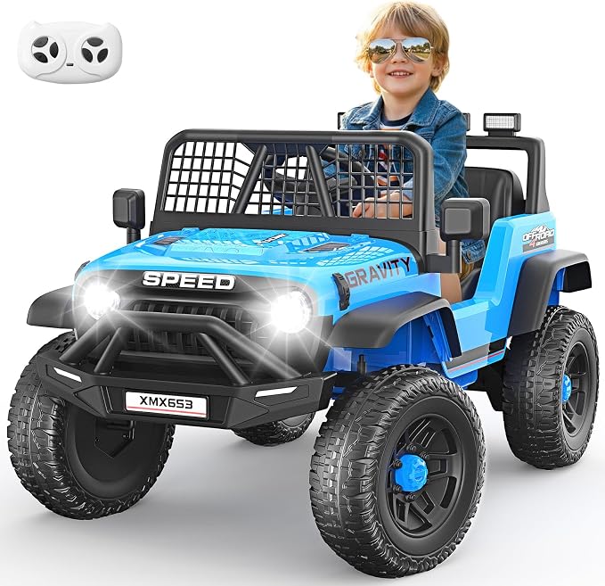 Hikole 24V Ride on Toys for Boys Ages 3+, Kids Electric Cars, Blue | Parent Remote, Spring Suspension, Safety Belt, Music Player, 3 Gear Shift & LED Light
