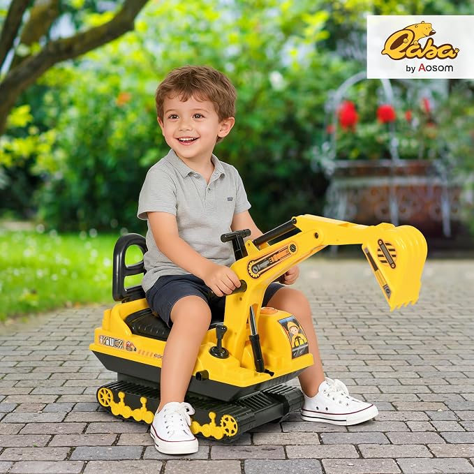 HOMCOM Qaba No Power Ride On Excavator Toy Tractors Digger Movable Scooter Walker Pretend Play Toddler Construction Truck Basket Storage for Boys Girls 18-48 Months Yellow Black
