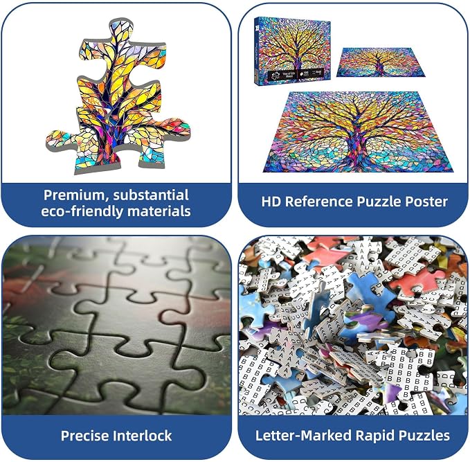 Tree of Life Mosaic Puzzles for Adults 1000 Pieces,Challenging Jigsaw Puzzles for Adults 1000 Pieces,Hard Difficult Impossible Puzzle for Family Game Night,Puzzle with Letters on Back Games