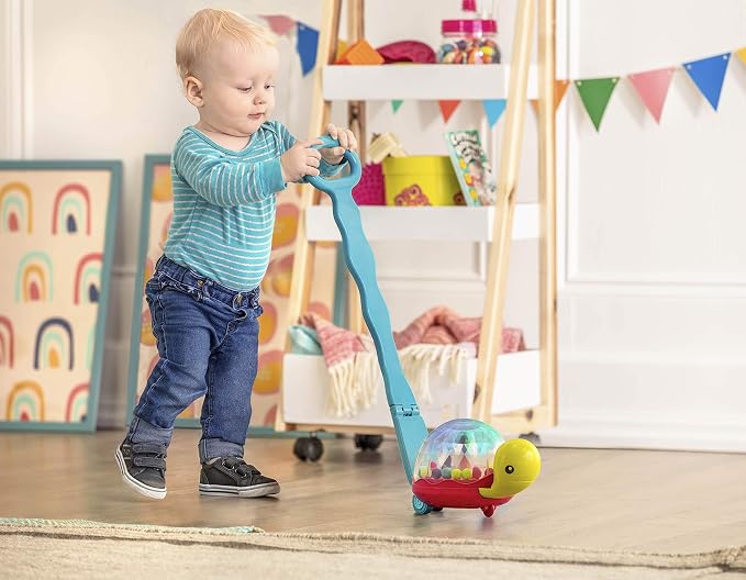 B. toys – Ball Popper & Walker – Push Toy for Baby, Toddler – Light-Up Turtle Toy for Crawling Or Walking – Removable Handle – 1 Year + – Walk ‘n’ POP!