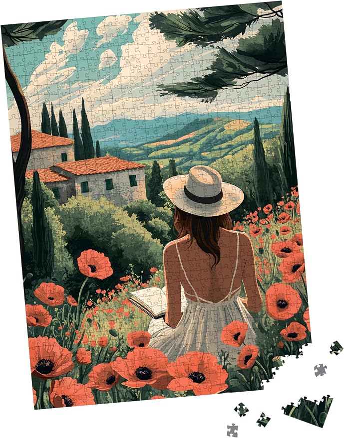 Puzzle for Adults 1000 Pieces, Art Jigsaw Puzzles, Colorfull Landscape Puzzles Girl in The Poppy Field, Mate Finish, Poster Included 1000 piece Puzzle for Adults.