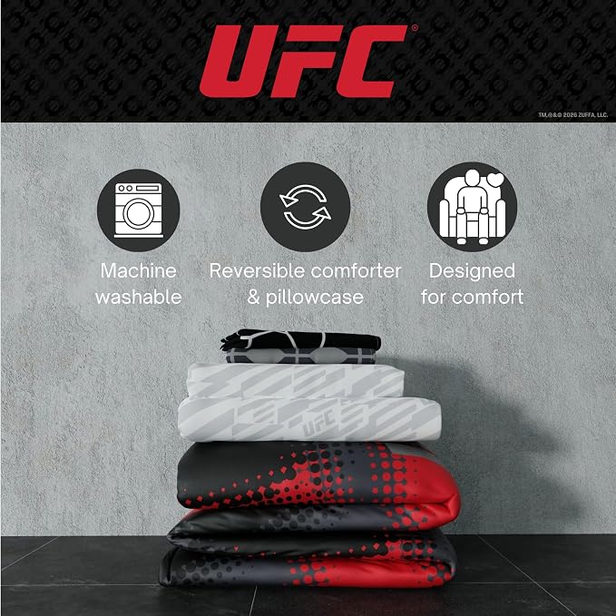UFC Fight Night Bedding Set, Queen Size 7 Piece Set Super Soft Cozy Reversible Comforter and Sheet Set with Sham, (100% Officially Licensed Product) by Franco
