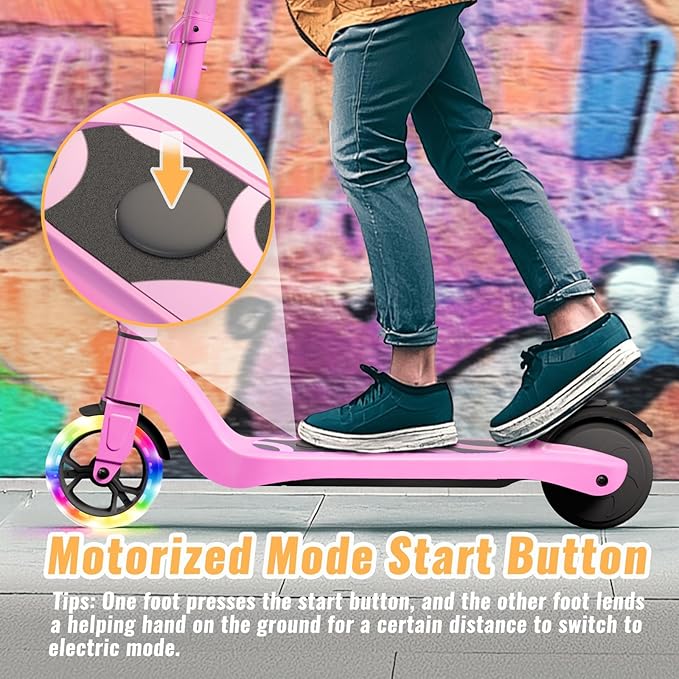 LIEAGLE Electric Scooter for Kids Ages 6-12, LED Light-Up Deck, Kids Scooters with 3 Adjustment Levels Handlebar to 36 Inches High,5.3" Wheel UL Certificated Kick Scooter