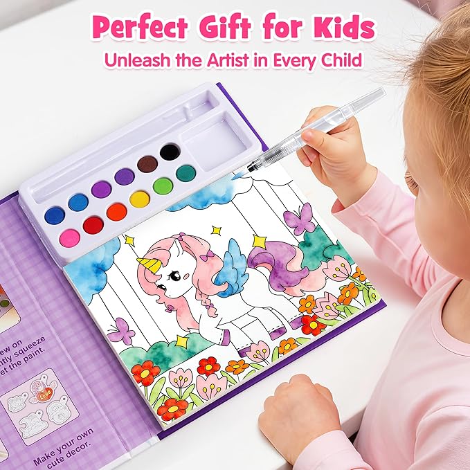 Mocoosy 3 Pack Paint with Water Coloring Books for Toddlers, Mess Free Watercolor Painting Set with Unicorn Mermaid Animal Themes, Travel Art Craft Activity for Kids, Birthday Gifts for Girls 3-5 4-8