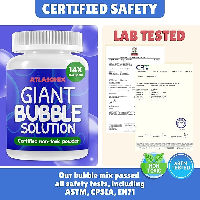 Giant Bubble Solution | Giant Bubble Wand | 100% Kids Safe Refill Solution Powder for All Bubble Toys, Wands and Outdoor Family Fun, Makes 1792 OZ - 14 Gallons