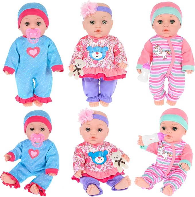 ebuddy 12 inch Baby Doll and Accessories-Reborn Baby Dolls Real Life Baby Dolls with 3 Sets Clothes,Backpack,Pacifier, Bottle