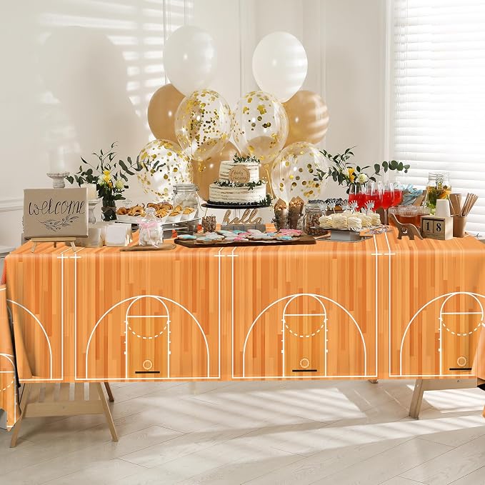 Basketball Party Decorations 2PCS Basketball Plastic Tablecloths Disposable Rectangle Sport Theme Table Covers for Birthday Sports Party Decorations