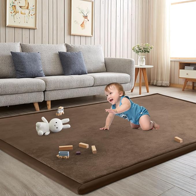 Baby Play Mat for Floor Nursery Rug Muscle Mat Area Rug Playroom Rug 79"x118" Playpen Mat Elastic Foam 1.3" Thick Crawling Mat for Babies,Toddlers, Infants, Kids,Chestnut