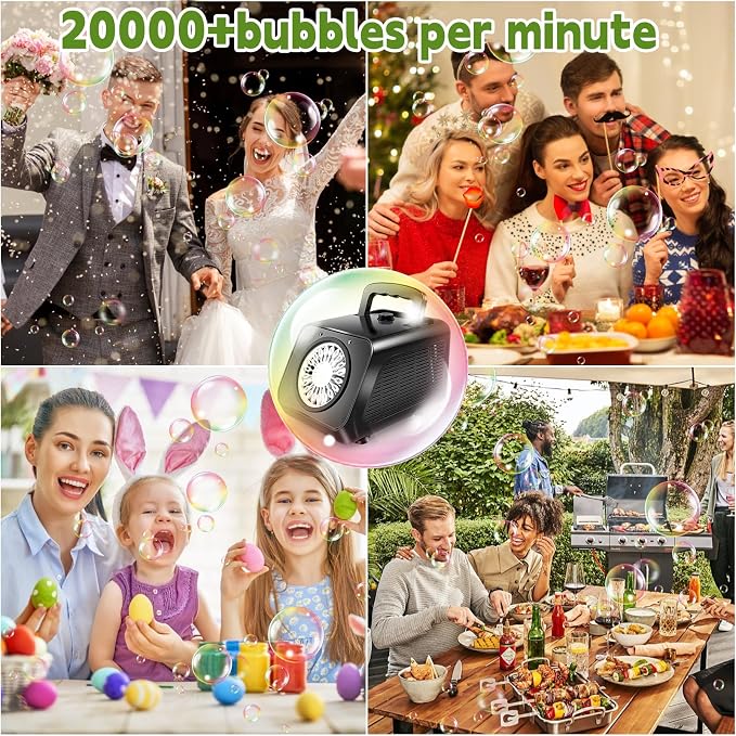 Zerhunt Automatic Bubble Machine for Parties: Portable & Dual-Speed Mode Bubble Maker - 20000+ Bubbles Per Min for Weddings Birthday Outdoor Fun - Toddlers Kids Durable Bubble Toys