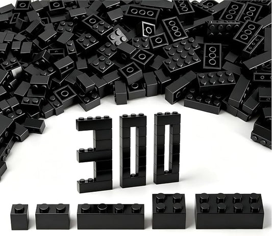 300Pcs Building Brick Bulk, Black Bulk Bricks with 5 Sizes, Compatible with Lego and Parts and Pieces, Creative Halloween Christmas Building Block Toys for Boys Girls Ages 6 7 8 9 10 Years Old