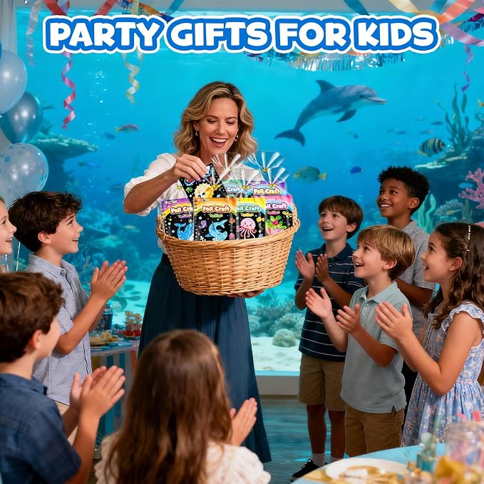 FUNNYB&G Foil Art Party Favors for Kids - 24 Pack Foil Art Crafts Kits Coloring Books, Goodie Bag Stuffers Party Favors for Kids 4-8 8-12, Bulk Birthday Classroom Prizes Girls Boys Gifts (Ocean)