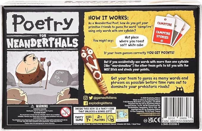 Exploding Kittens Poetry for Neanderthals 2+ Players - Ages 7+ - 15 Minutes to Play - Competitive Word Guessing Game - Party Game, Family Game Night, Kid and Adult Card Game