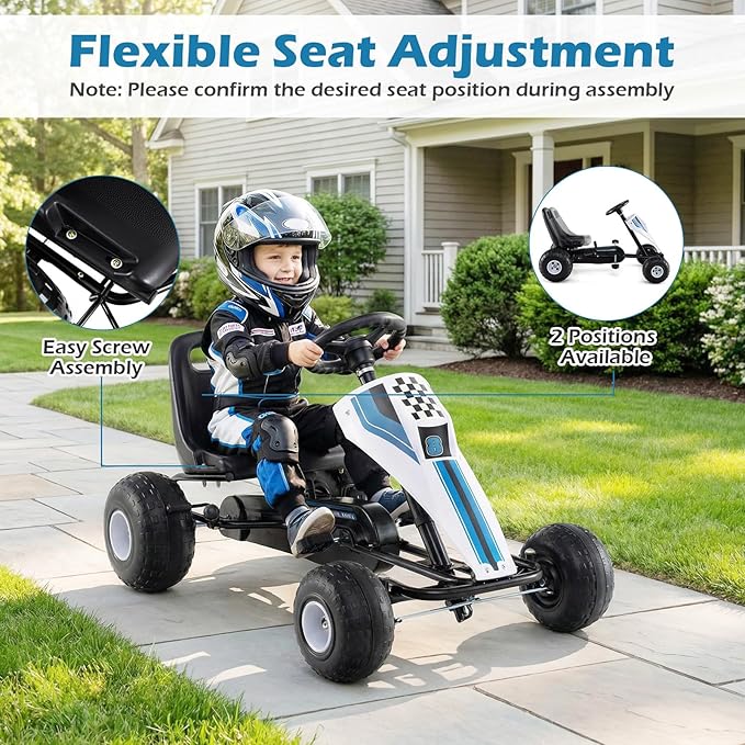 Costzon Pedal Go Kart, 4 Wheel Ride on Toy Pedal Car with Adjustable Seat, Handbrake, Free-Wheel & Pedal Modes, Outdoor Bicycle Go Cart with Wear-Resistant Wheels, Gift for Boys and Girls (White)