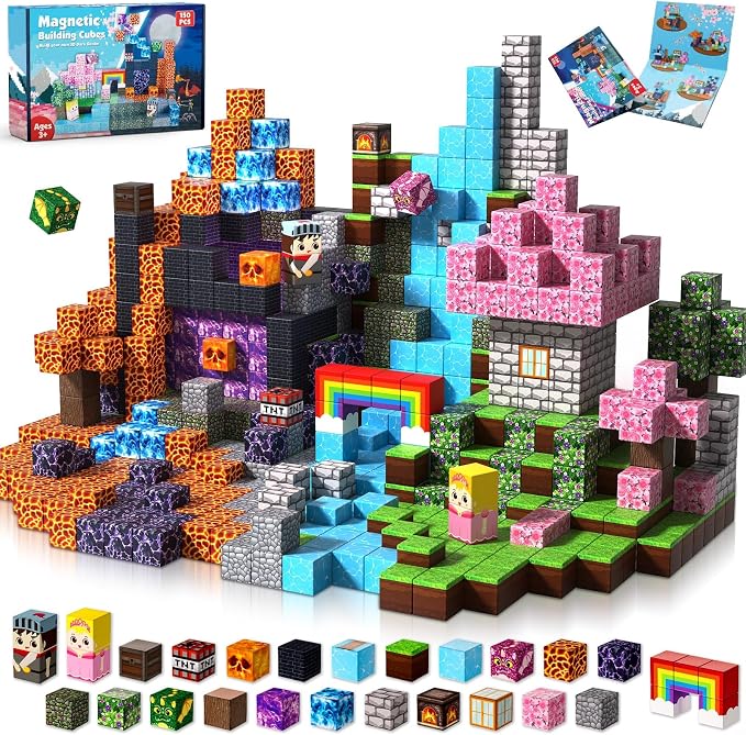 Magneverse 150 PCS 0.8in Magnetic Blocks - Magnet Toys, Magnetic Building Blocks Cubes, Stacking Magnets, Birthday Gifts for Age 3+ Years Old (Theme: Princess & Knight)