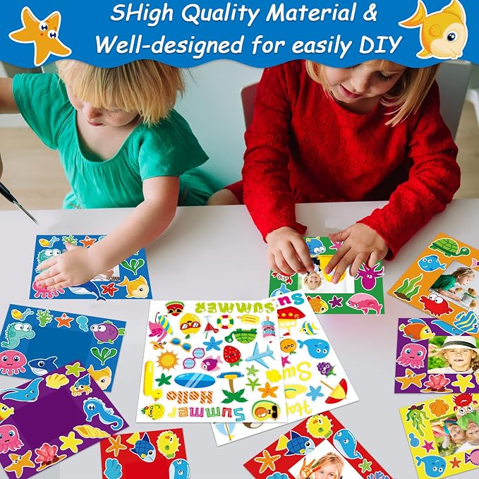 chiazllta 30 Pcs Summer Under the Sea Craft Kits for Ocean Animal DIY Picture Frame Crafts Back to Activities Game Bulletin Board Decorations