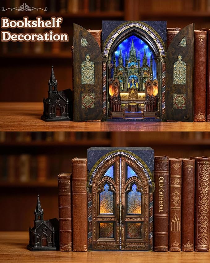 CCCDF DIY Wooden Dollhouse Kit, Gothic Revival Miniature with Dustproof Door, 2-3 Hours Assembly Creative Craft for Adults Bookshelf Decor (Notre-Dame Basilica