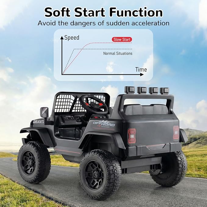 OLAKIDS 24V Ride on Car with Remote Control, Bluetooth, LED Lights, Horn, Spring Suspension, High/Low Speeds, Soft Start for Kids Aged 3+ (Black)