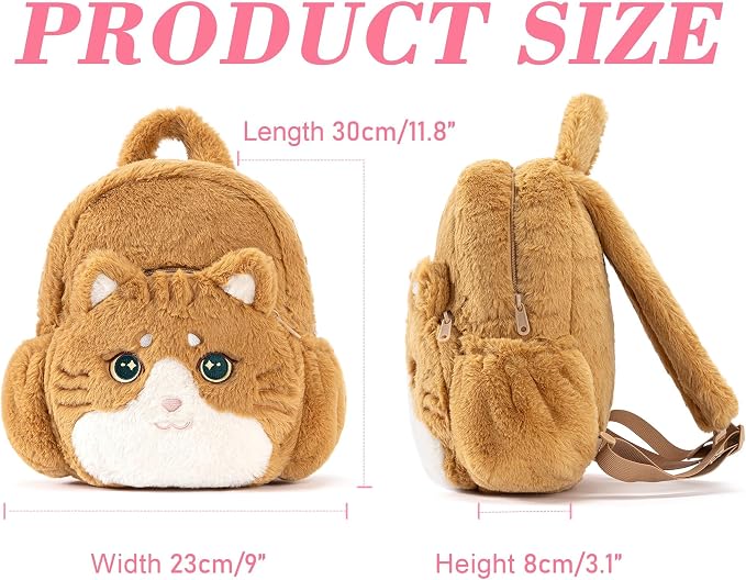 Lazada Adorable Cat Toddler Backpacks - Shaped Plush Backpack for Kids & Cat Lovers, Soft Stuffed Animal Backpack, Perfect for School, Travel & Daily Use 11Inches