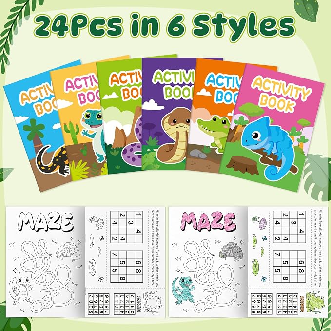 Dvbonike 24Pcs Reptile Activity Books - Reptile Mini Fun Games Coloring Book Bulk with Lizards Snakes Crocodiles Animals Party Favors Goodie Bag Stuffers Classroom Rewards Supplies