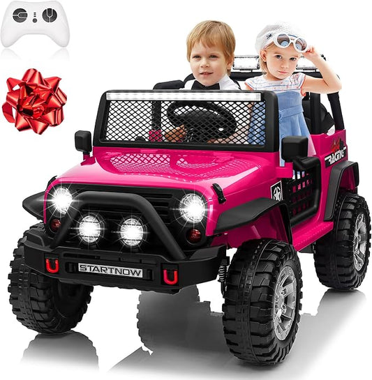 24V 4WD Ride on Truck Car w/800W Motors, 2 Seater, Remote Control, Gift Flower, 3 Speeds, Pop Music, Power 4 Wheels, 24 Volt Ride on Toy Cars for Big Kids Boys Girls, R-Red